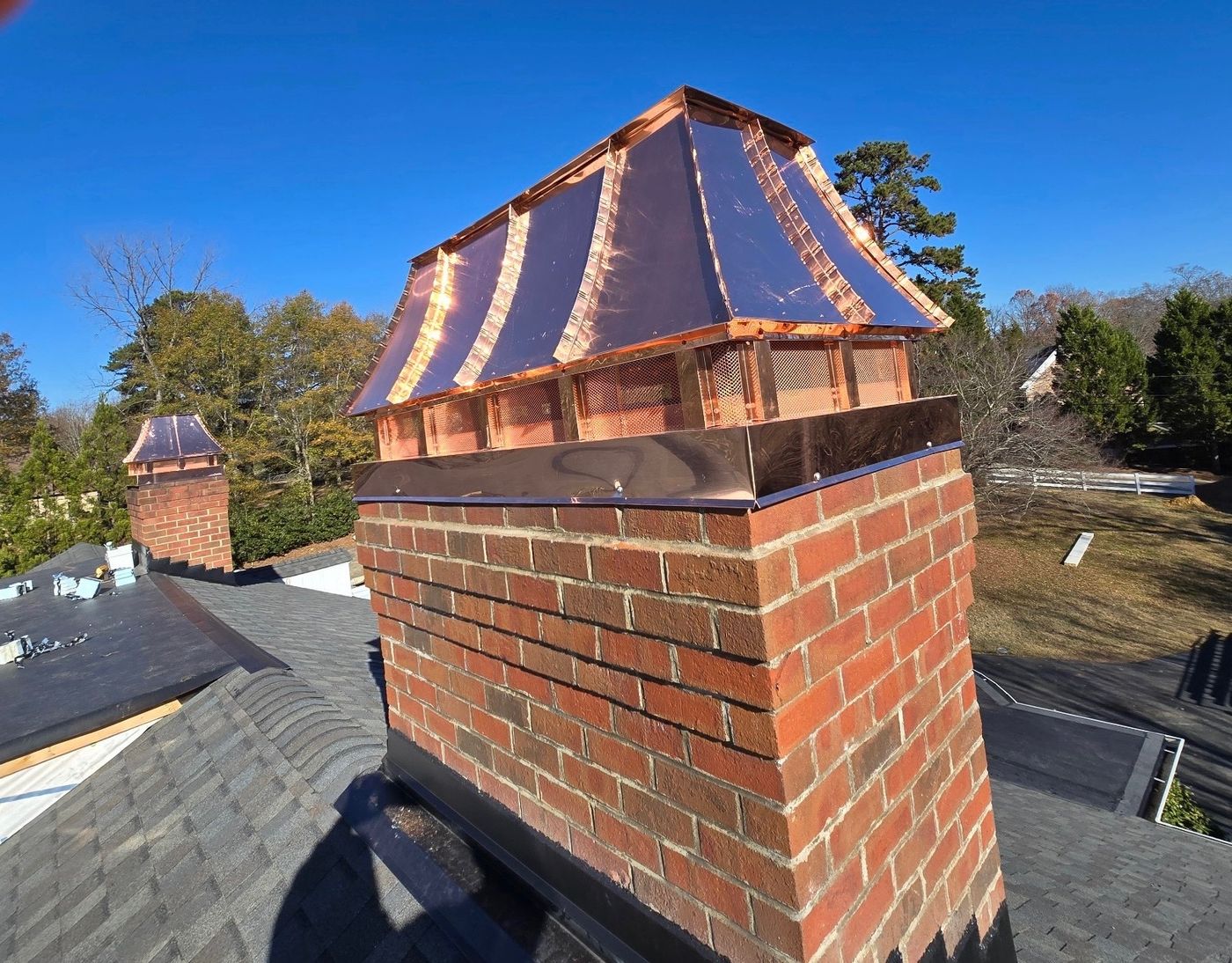 Copper chimney cap, Roofing